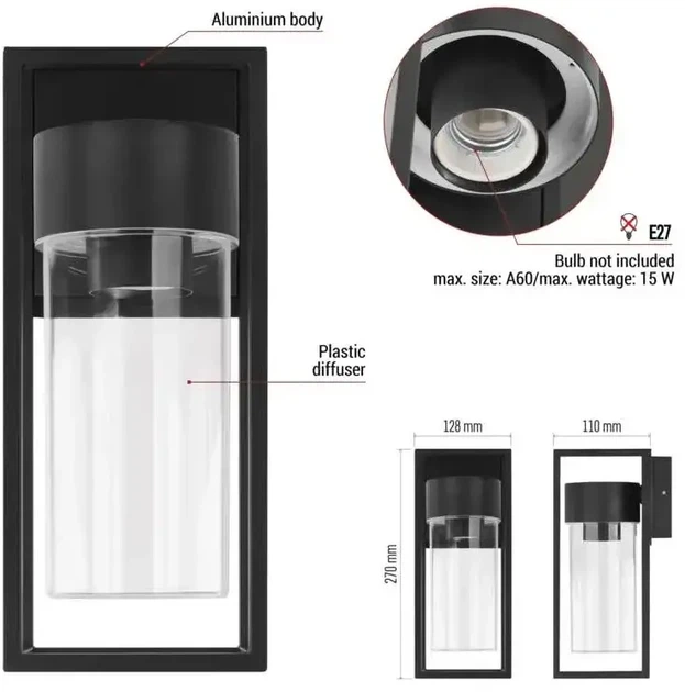 Світильник світлодіодний садовий EMOS ZGI010P E27 IP44 15W настінний - зображення 6