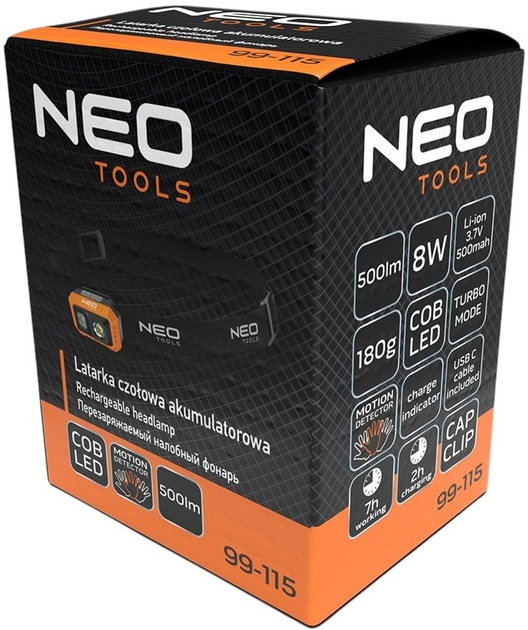 Ліхтар налобний акумуляторний NEO Tools 500 лм USB COB LED 99-115 (5907558475913) - зображення 7