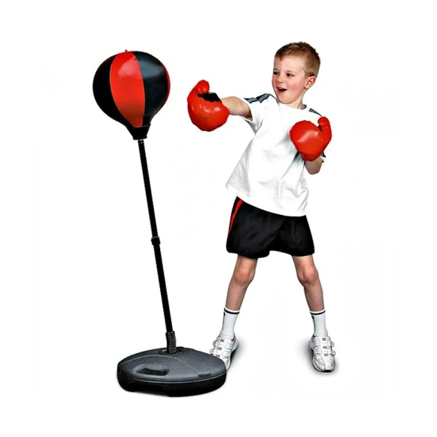 Детская боксерская груша на стойке с перчатками Punching Ball Set, набор для бокса с пружиной, насосом и регулируемой высотой для дома и улицы, спортивный тренажер для детей Красный/черный - изображение 4