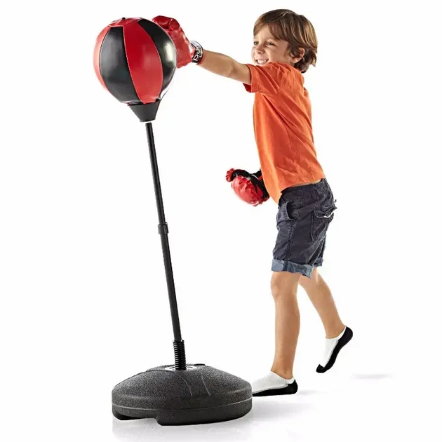 Детская боксерская груша на стойке с перчатками Punching Ball Set, набор для бокса с пружиной, насосом и регулируемой высотой для дома и улицы, спортивный тренажер для детей Красный/черный - изображение 5