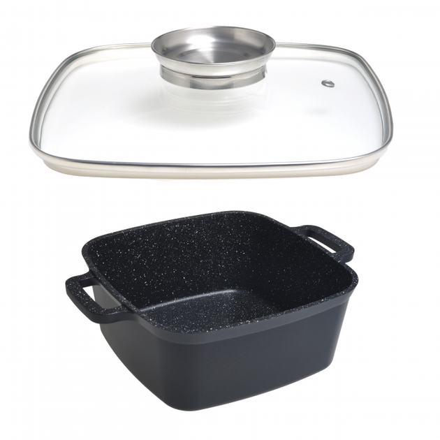 Кастрюля-фритюр Kamille 24 см из литого алюминия с антипригарным покрытием Black Marble и стеклянной крышкой - изображение 5