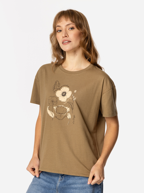 Футболка бавовняна жіноча Lee Cooper Flowers7-1145 M Хакі (5905991729068) - зображення 1