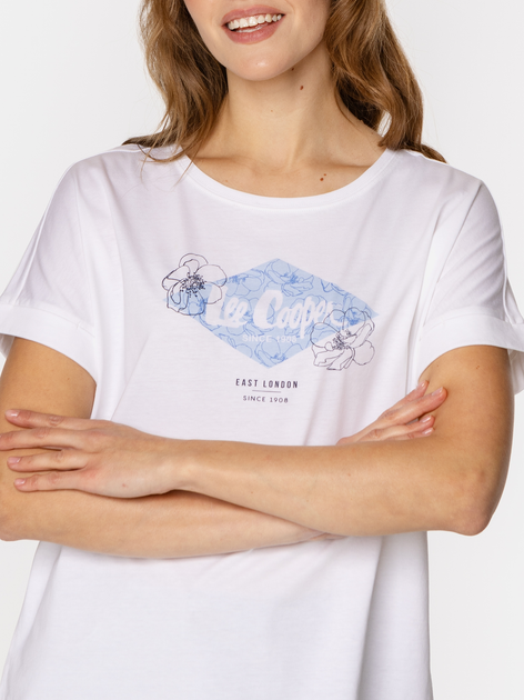 Футболка бавовняна жіноча Lee Cooper Logo Blue-1160 S Біла (5905991729440) - зображення 4