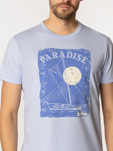 Футболка бавовняна довга чоловіча Lee Cooper Paradise-1160 2XL Блакитна (5905991727774) - зображення 4