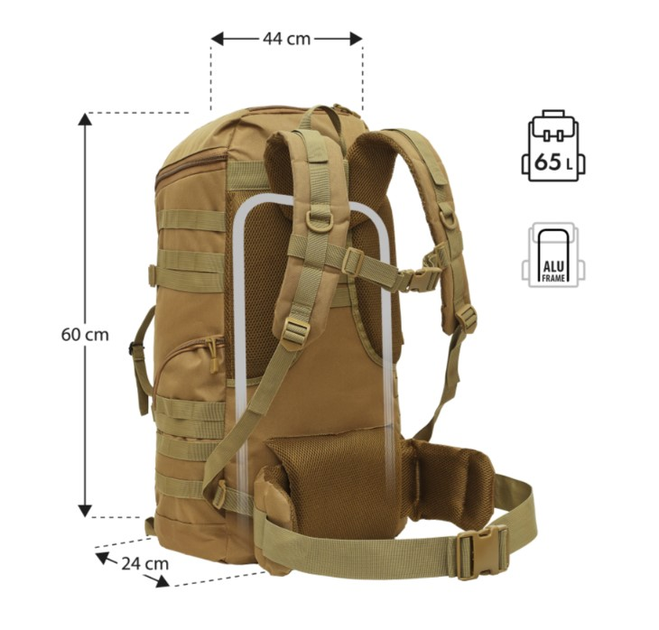 Рюкзак тактичний Nils Camp Maverick NC3903 65L Коричневий (5908261681899) - зображення 5