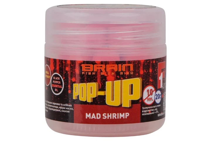 Бойли Brain Pop-Up F1 Mad Shrimp (креветка, спеції) 10мм/20г (8101001021) - Фото 1 Бойли Brain Pop-Up F1 Mad Shrimp (креветка, спеції) 10мм/20г (8101001021) - зображення 1