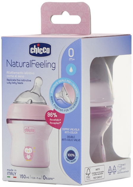 Butelka do karmienia Chicco Natural Feeling Color 0 m+ plastikowa 150 ml Różowa (8058664153619) - obraz 2