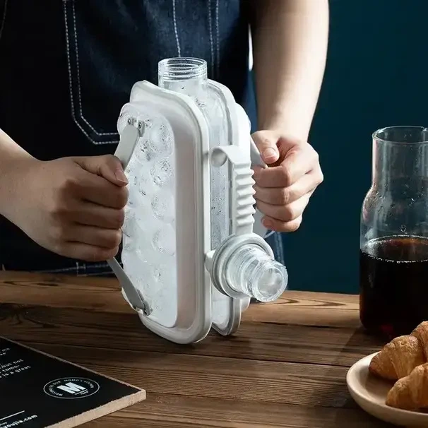 Портативная силиконовая форма для льда бутылка 2 в 1 ICE CUBE TRAY складная на 17 шариков - изображение 2