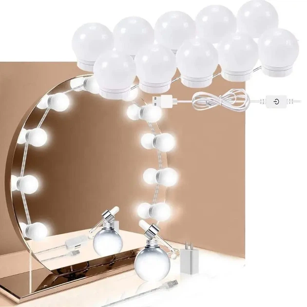 LED лампочки 10 шт для дзеркала 3 режими Mirror lights-meet different живлення USB - зображення 2