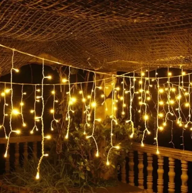 Новогодняя праздничная гирлянда бахрома 120 Led прозрачный провод 3х0.5 м Холодный белый - изображение 3
