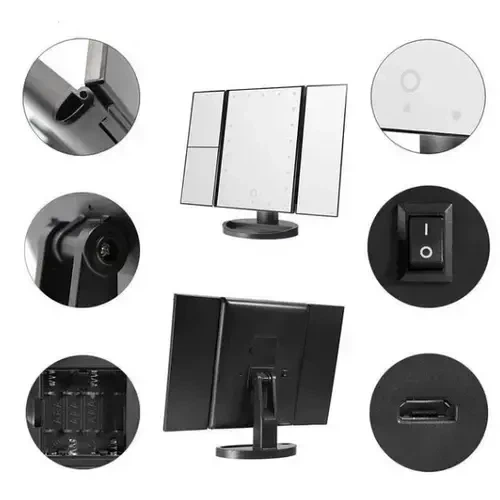 Зеркало тройное для макияжа Superstar Magnifying Mirror с led подсветкой 24 x 16 см 22 лампочки - изображение 4