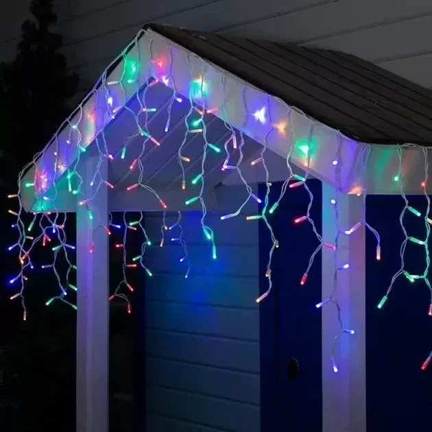 Новогодняя праздничная гирлянда бахрома 120 Led прозрачный провод 3х0.5 м Холодный белый - изображение 4