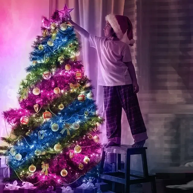 Світлодіодна розумна гірлянда Смарт LED 20м RGB 200 LED з Bluetooth для ялинки від USB довжина 20м управління через додаток - зображення 2