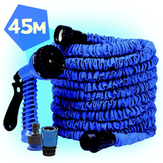 Шланг садовый поливочный X-hose растягивающийся 45m латекс тканное полиэфирное полотно синий - изображение 15