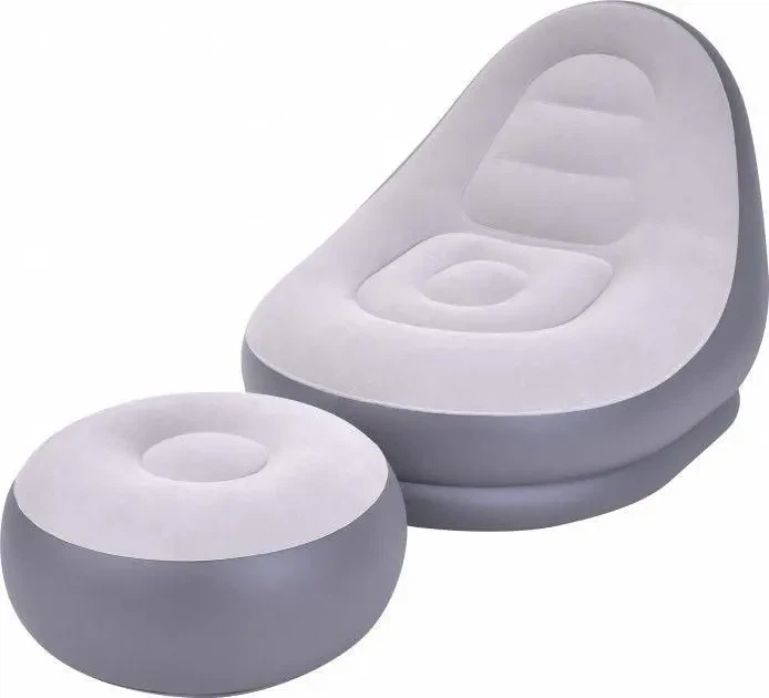 Надувной диван с пуфом Air Sofa / Надувное велюровое кресло с пуфиком Черный, Серый - изображение 5