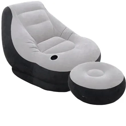 Надувной диван с пуфом Air Sofa / Надувное велюровое кресло с пуфиком Черный, Серый - изображение 2