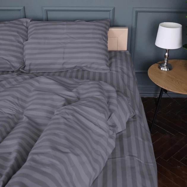 Простынь на резинке MirSon двуспальная 140x200+25 см Stripe 17-0601 Gray Бязь (2200008049225) - изображение 4