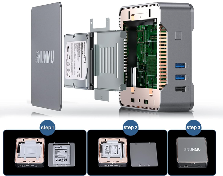 Мини ПК SNUNMU GK3V / Intel Celeron J4125 / RAM 12GB / SSD 256GB / 2 x HDMI / LAN / Wi-Fi 5 / Bluetooth 4.2 / Windows 11 / Серый - Фото 3 Мини ПК SNUNMU GK3V / Intel Celeron J4125 / RAM 12GB / SSD 256GB / 2 x HDMI / LAN / Wi-Fi 5 / Bluetooth 4.2 / Windows 11 / Серый - изображение 3