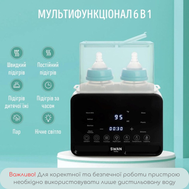 Стерилізатор підігрівач для пляшечок Swan Baby SmartWarmer W3 нагрівач портативний для підігріву термос електричні підігрівачі стерилізатори чорний - зображення 2