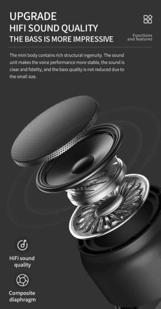 Портативна бездротова Bluetooth колонка Honestel F1 Bt 5.0 1200мАh 3W з ремінцем Grey - зображення 13