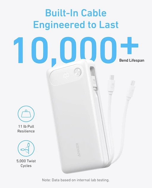 Внешний аккумулятор Anker Power Bank 20,000mAh USB-C Cable 87W Max Fast Charging - Blue - Фото 5 Внешний аккумулятор Anker Power Bank 20,000mAh USB-C Cable 87W Max Fast Charging - Blue - изображение 5