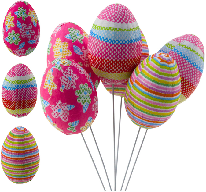 Zestaw dekoracyjnych jajek wielkanocnych Lean Toys na druciku Wielokolorowe z ornamentem 6 szt (21311) (5905991037446) - obraz 2
