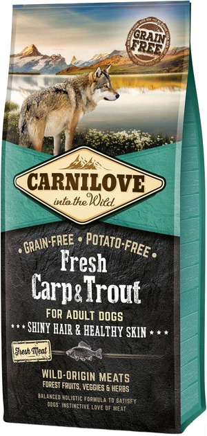 Карнілав корм сухий для дорослих собак усіх порід Carnilove Fresh Carp and Trout for Adult dogs з коропом та фореллю 12 кг + Подарунок 2шт Carnilove Fresh Carp and Trout for Adult dogs з коропом та фореллю 1,5кг - изображение 2