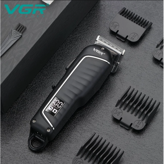 Профессиональная машинка для стрижки беспроводная аккумуляторная VGR V-683 7 Вт 2000 мА LED-дисплей 4 насадки Черная - изображение 3