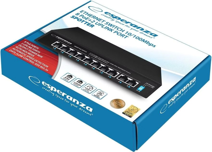 Комутатор Esperanza SPOTTER 8x10/100 Mbps PoE + 2xUplink (ENS106) - зображення 3