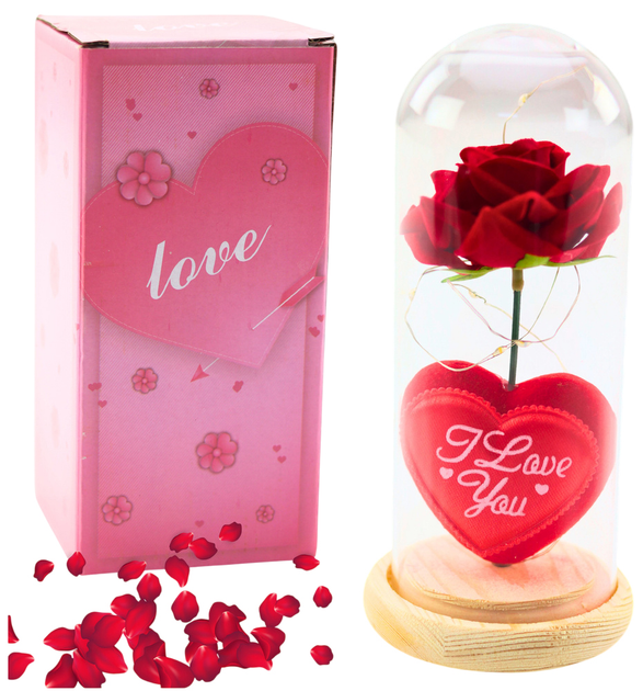 Вічна троянда в колбі Lena Toys світлодіодна червона з серцем 18.5x8см (5905991037354) - зображення 2