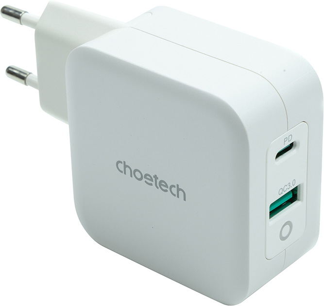 Ładowarka sieciowa Choetech GaN USB-A USB-C QC 3.0 PD 3.0 65W White (PD8002) - obraz 1