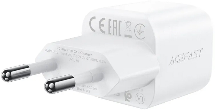 Ładowarka sieciowa Acefast A73 mini PD20W GaN single USB-C charger set C3-03 White (6974316282655) - obraz 3