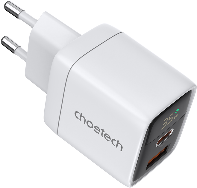 Ładowarka sieciowa Choetech USB-A USB-C PD 35W z wyświetlaczem White (PD6052-EU-WH) - obraz 2