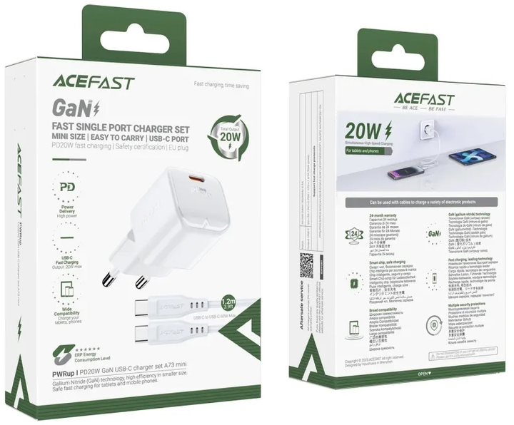 Ładowarka sieciowa Acefast A73 mini PD20W GaN single USB-C charger set C3-03 White (6974316282655) - obraz 7