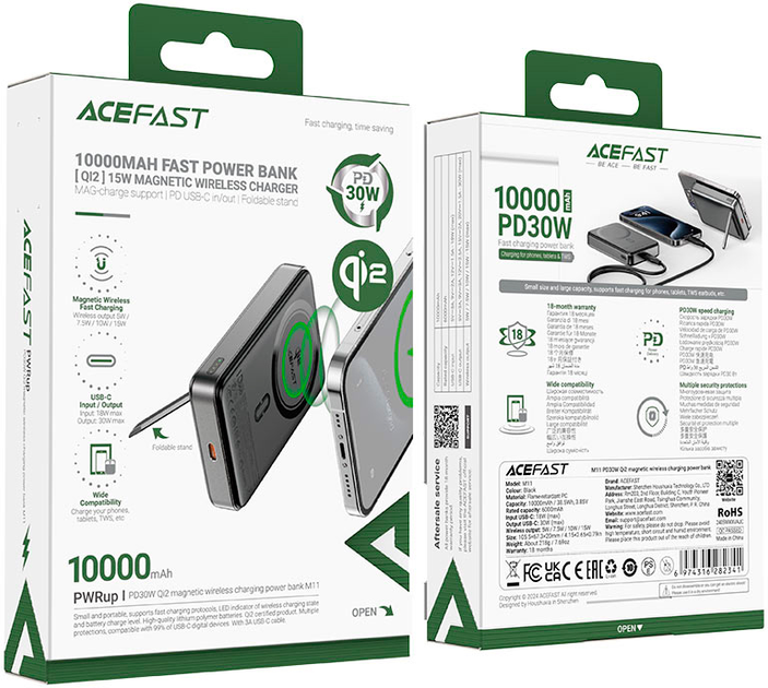 Powerbank Acefast M11 PD30W Qi2 10000mAh Black (6974316282341) - obraz 7
