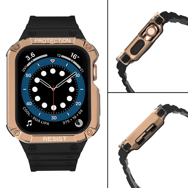 Pasek z etui Hurtel Protect Strap Band do Apple Watch 42/44/45 mm Black/Rose Gold (9145576231678) - obraz 4