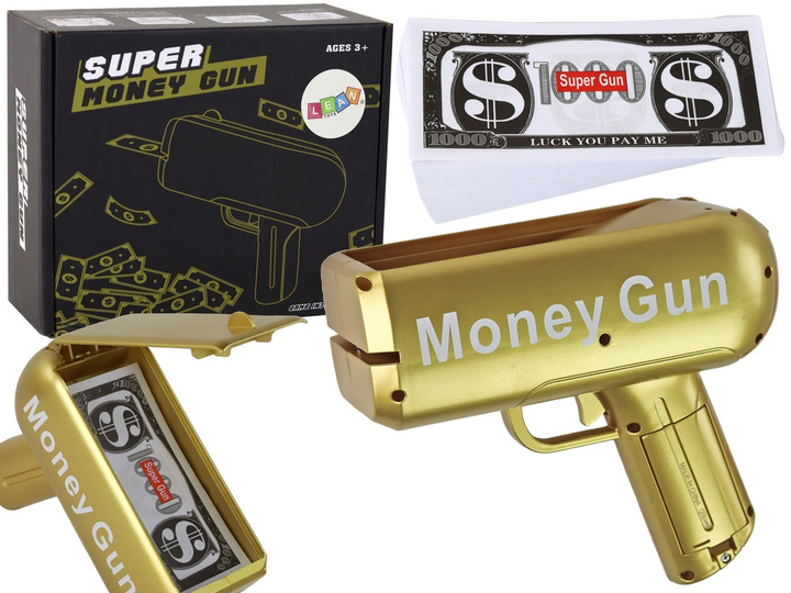 Pistolet na pieniądze LEAN Toys Pieniądze papierowe 100 sztuk Złoty 17138 (5905884459959) - obraz 2
