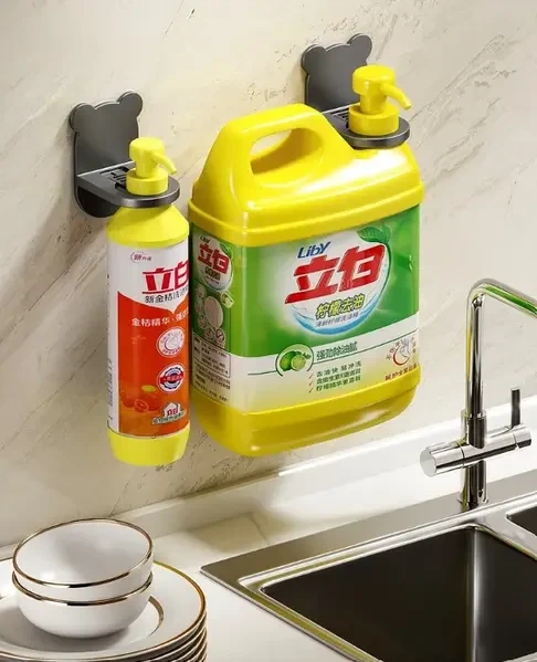Настенный самоклеящийся держатель для дозатора жидкого мыла геля для моющих средств пластиковый - изображение 3