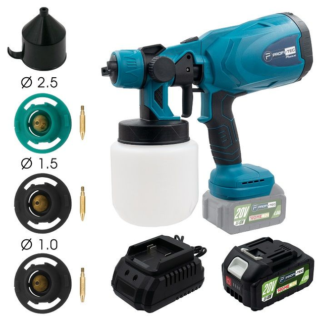 Мощный аккумуляторный краскопульт PROFI-TEC PT800BL POWERLine :с 1 АКБ 20V 4.0Ah + ЗУ, сопло 1,0 / 1,5 / 1,8 / 2,5 мм - Фото 1 Мощный аккумуляторный краскопульт PROFI-TEC PT800BL POWERLine :с 1 АКБ 20V 4.0Ah + ЗУ, сопло 1,0 / 1,5 / 1,8 / 2,5 мм - изображение 1