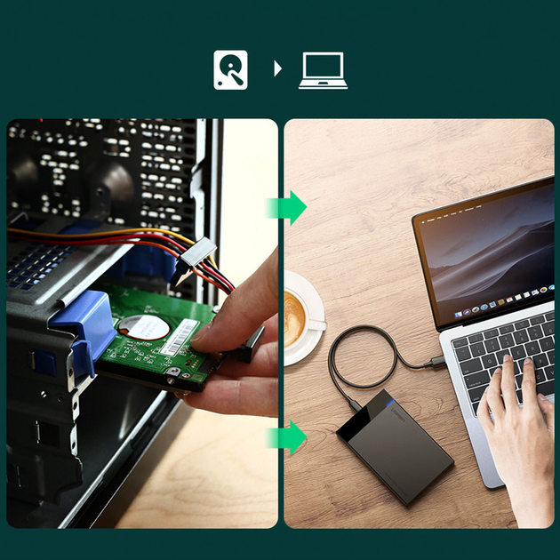 Kieszeń zewnętrzna Ugreen SSD/HDD 2.5" SATA III USB-C 3.1 6TB Black (1206824247) - obraz 4