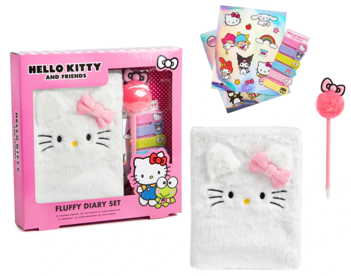 Набір Hello Kitty Щоденник плюшевий + Голографічні наліпки + Стікери + Ручка з помпонами (5015934850237) - зображення 2