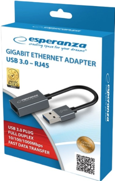 Adapter sieciowy Esperanza Gigabit Ethernet USB 3.0 - RJ-45 (ENA101) - obraz 2
