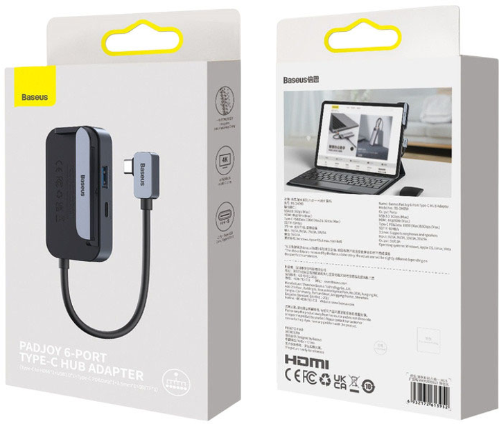 USB Hub Baseus PadJoy 6-in-1 Multifunctional Type-C Dark Gray (1206807229) - obraz 8