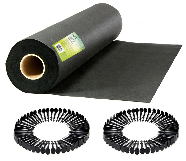 Agrowłóknina ogrodowa Plonos + 100 szpilek 1.6 m x 50 m 90 g/m2 Czarna (5903890624743) - obraz 1