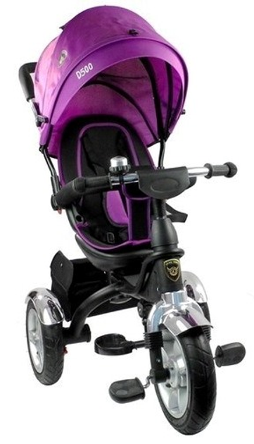 Rowerek trójkołowy spacerówka LEAN Toys Daszek pompowane kola obrotowe siedzenie fioletowy PRO500 (5902808154198) - obraz 3