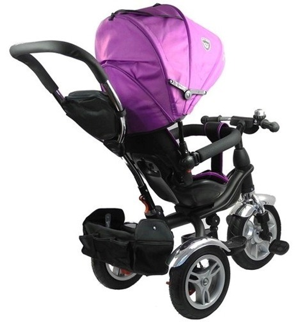 Rowerek trójkołowy spacerówka LEAN Toys Daszek pompowane kola obrotowe siedzenie fioletowy PRO500 (5902808154198) - obraz 4