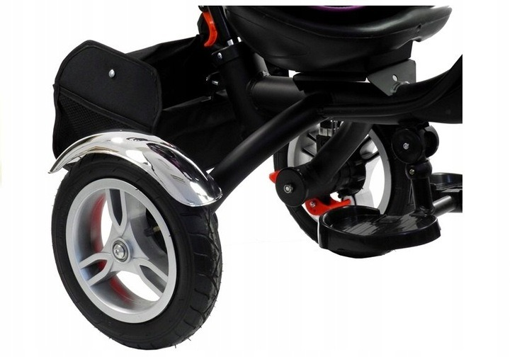 Rowerek trójkołowy spacerówka LEAN Toys Daszek pompowane kola obrotowe siedzenie fioletowy PRO500 (5902808154198) - obraz 10