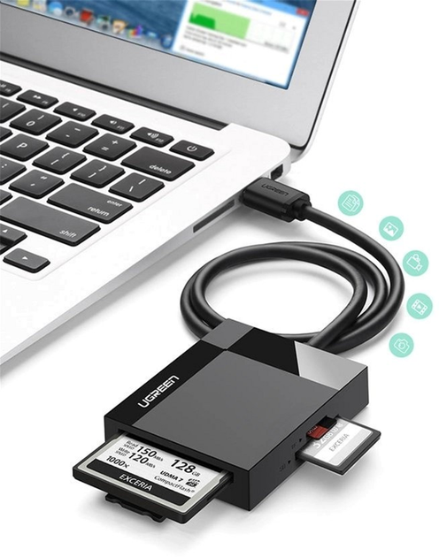 Czytnik kart Ugreen CR125 USB 3.0 to SD/micro-SD/CF/MS 0.5 m Black (6957303802852) - obraz 3