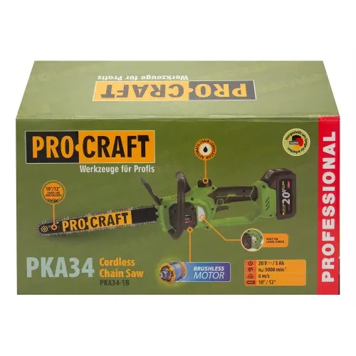 Аккумуляторная пила Procraft PKA34 (2 шины, 2 цепи, 1 АКБ 3 Ач и ЗУ) - Фото 12 Аккумуляторная пила Procraft PKA34 (2 шины, 2 цепи, 1 АКБ 3 Ач и ЗУ) - изображение 12