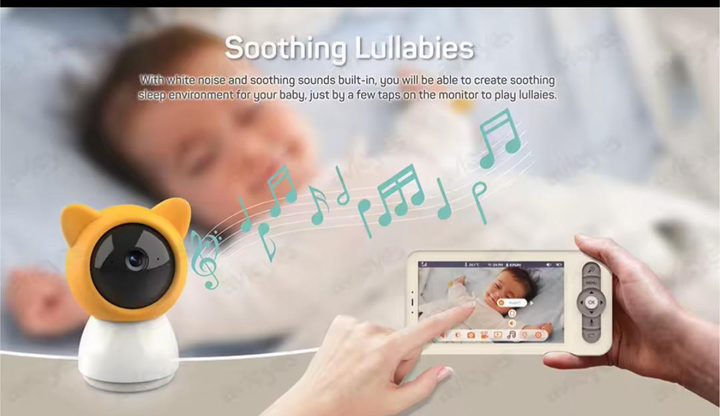 Видеоняня Baby Monitor цифровая WiFi с 5 дюймовым HD экраном, камера 1080Р, 4-кратный зум, с датчиком звука, движения, ночное видение + термометр, радионяня, оранжевая - изображение 3